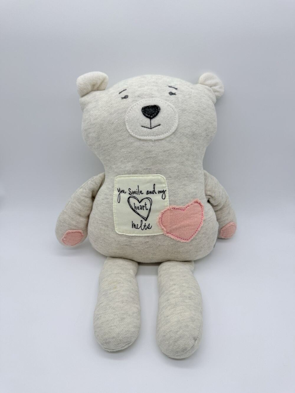 DEMDACO You Smile And My Heart Melts Bear Plush Stuffed Animal Toy Gray 14”